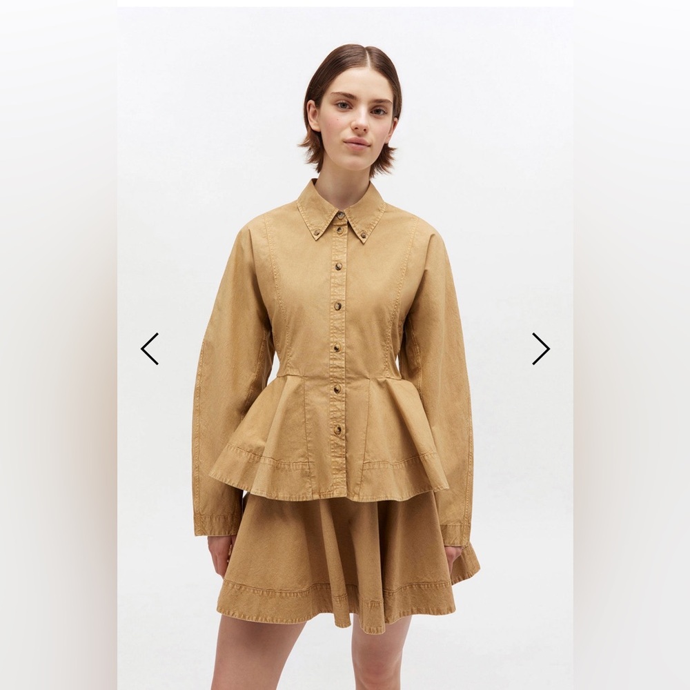 GANNI Beige Washed Peplum Shirt